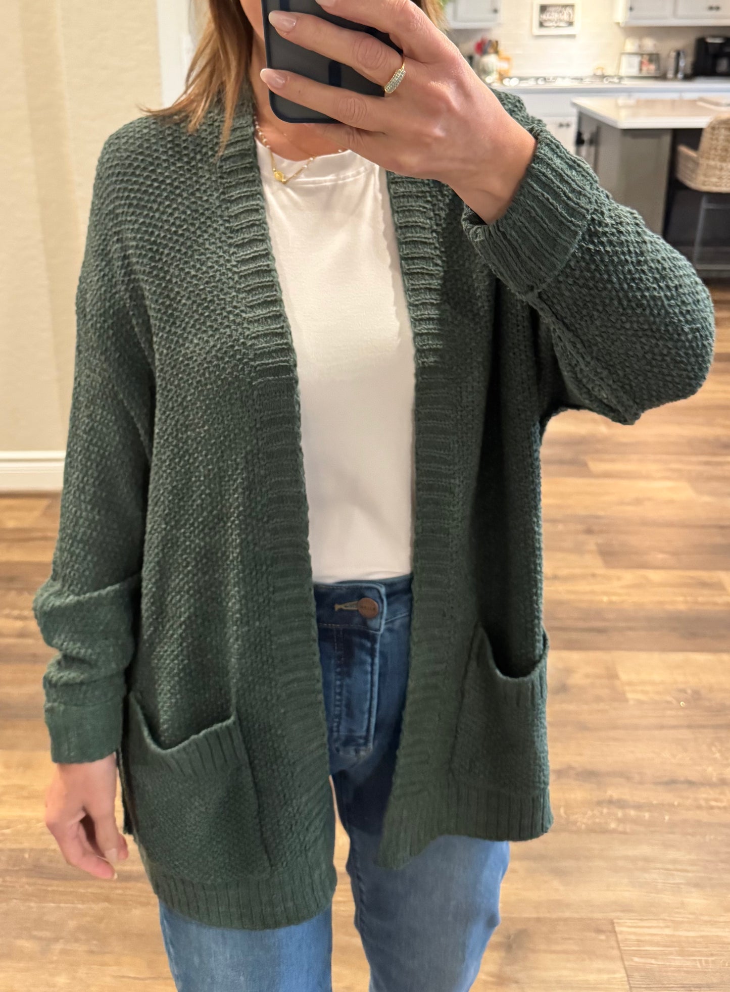 Pine Open Front Knit Cardigan