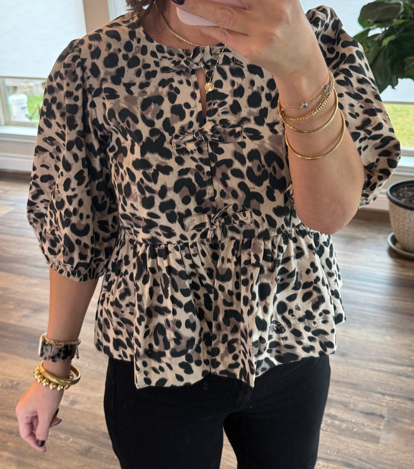 Jessie Leopard Front Tie Top