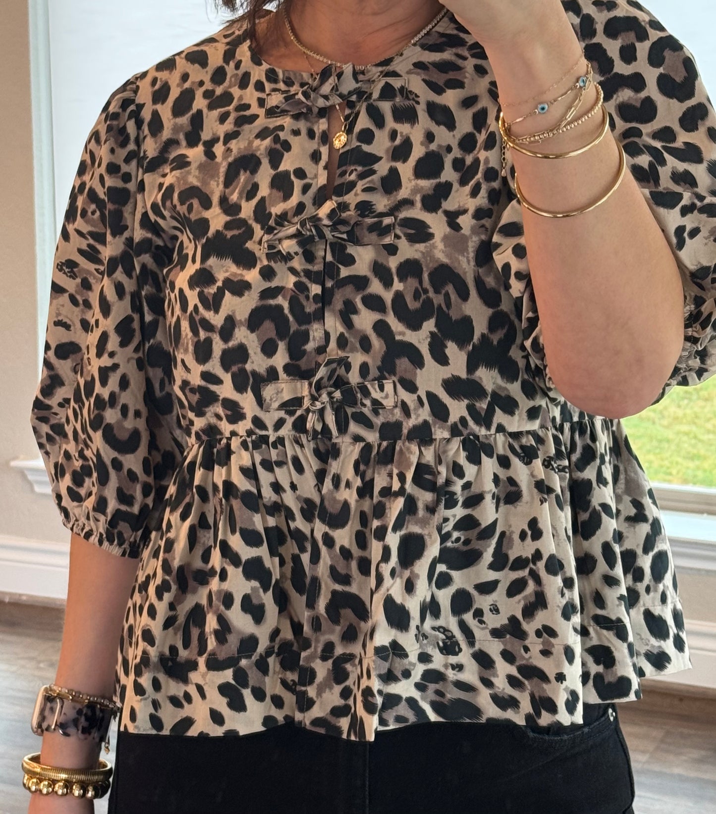 Jessie Leopard Front Tie Top