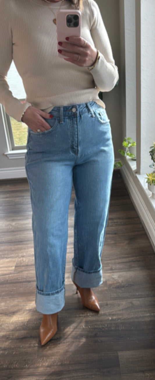 Gabby High Rise Cuffed Baggy Straight Jean