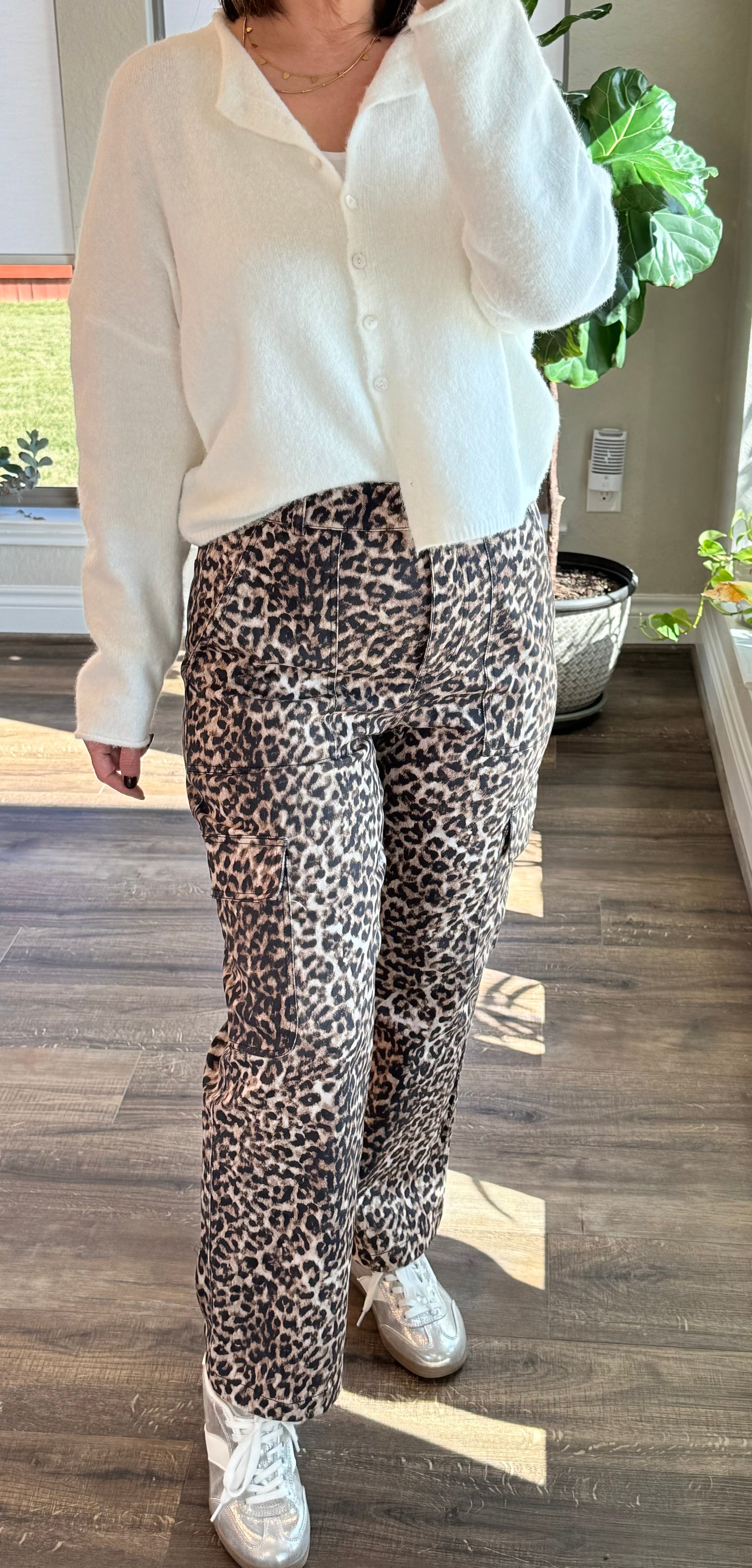 Rachel Leopard Cropped Cargo Pants