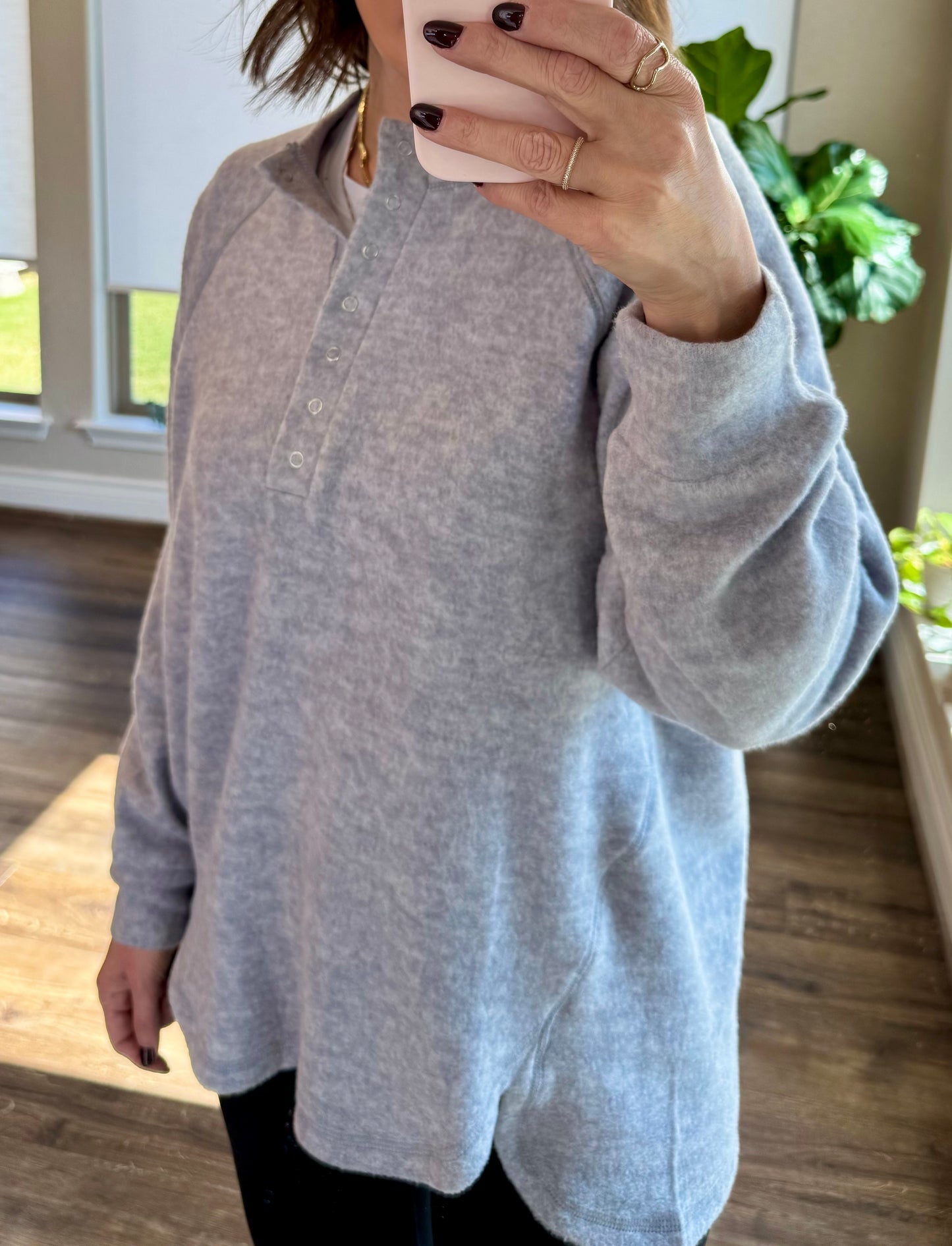 Heather Oversized Henley Sweater