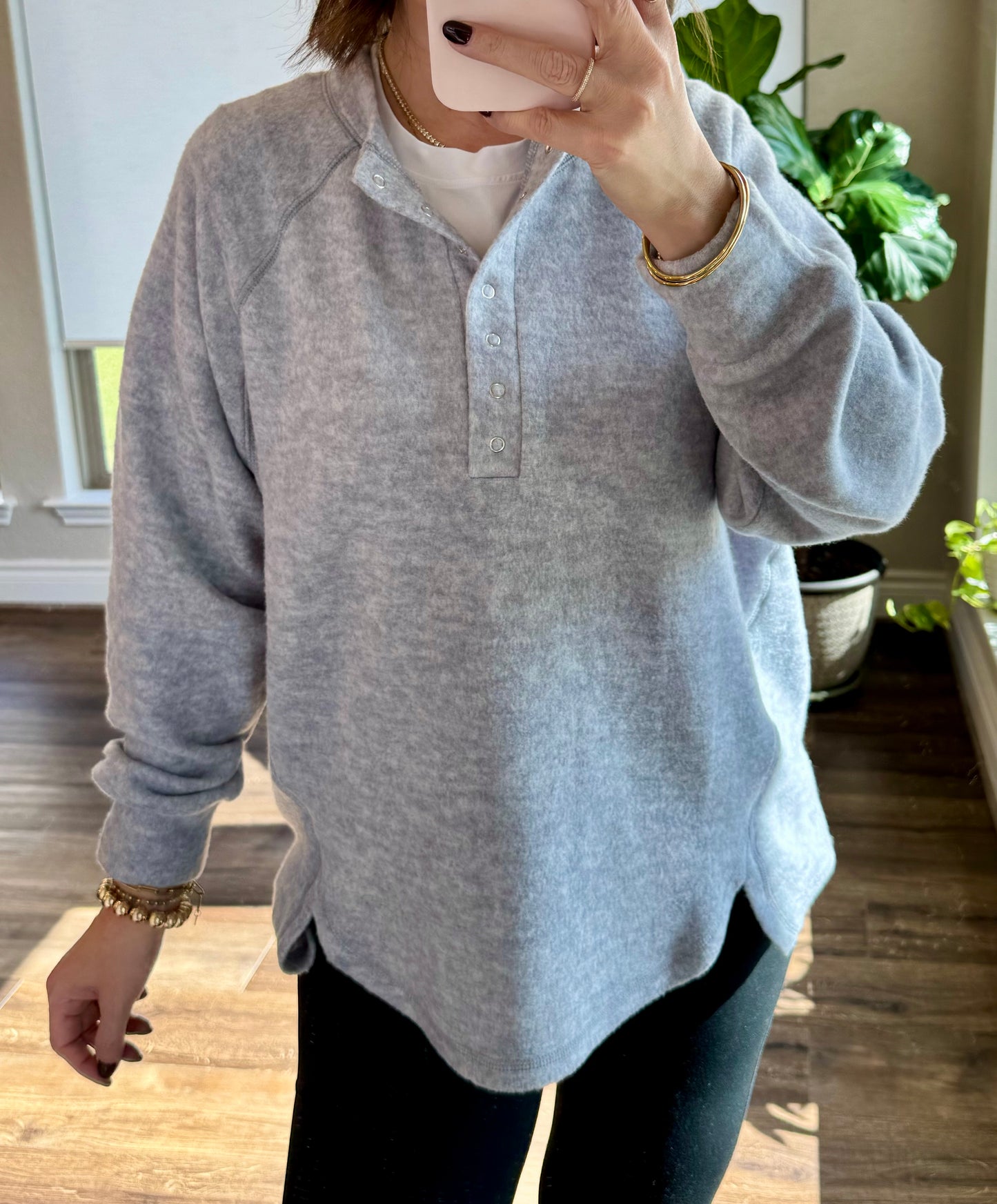 Heather Oversized Henley Sweater