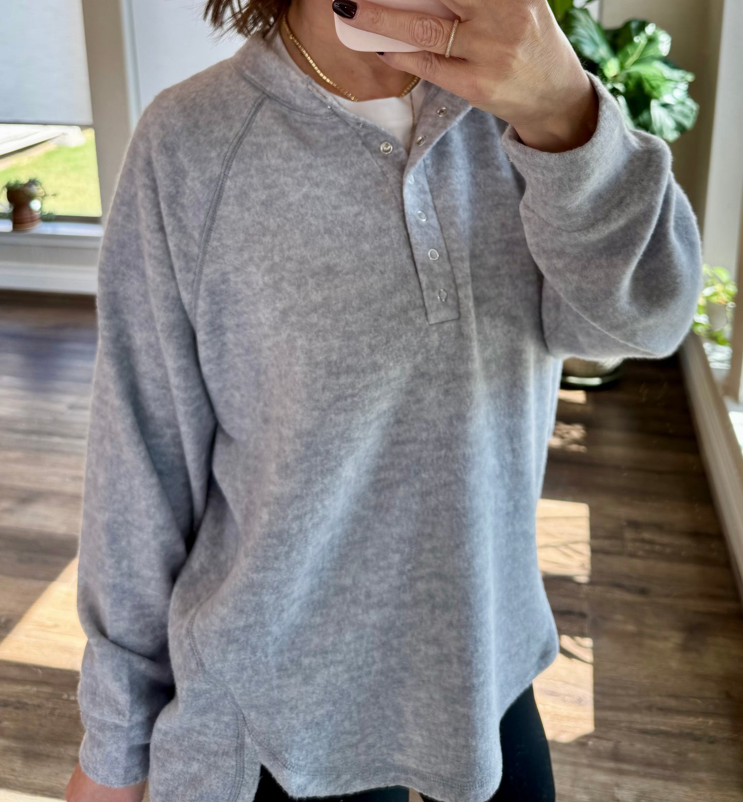 Heather Oversized Henley Sweater