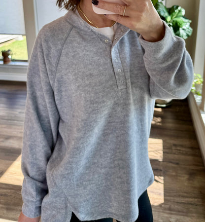 Heather Oversized Henley Sweater/FINAL SALE