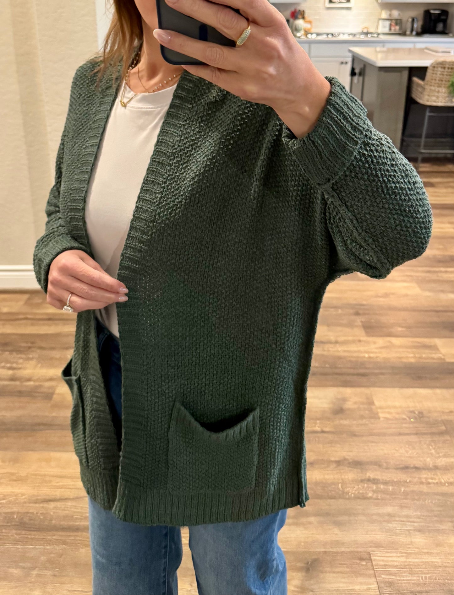Pine Open Front Knit Cardigan