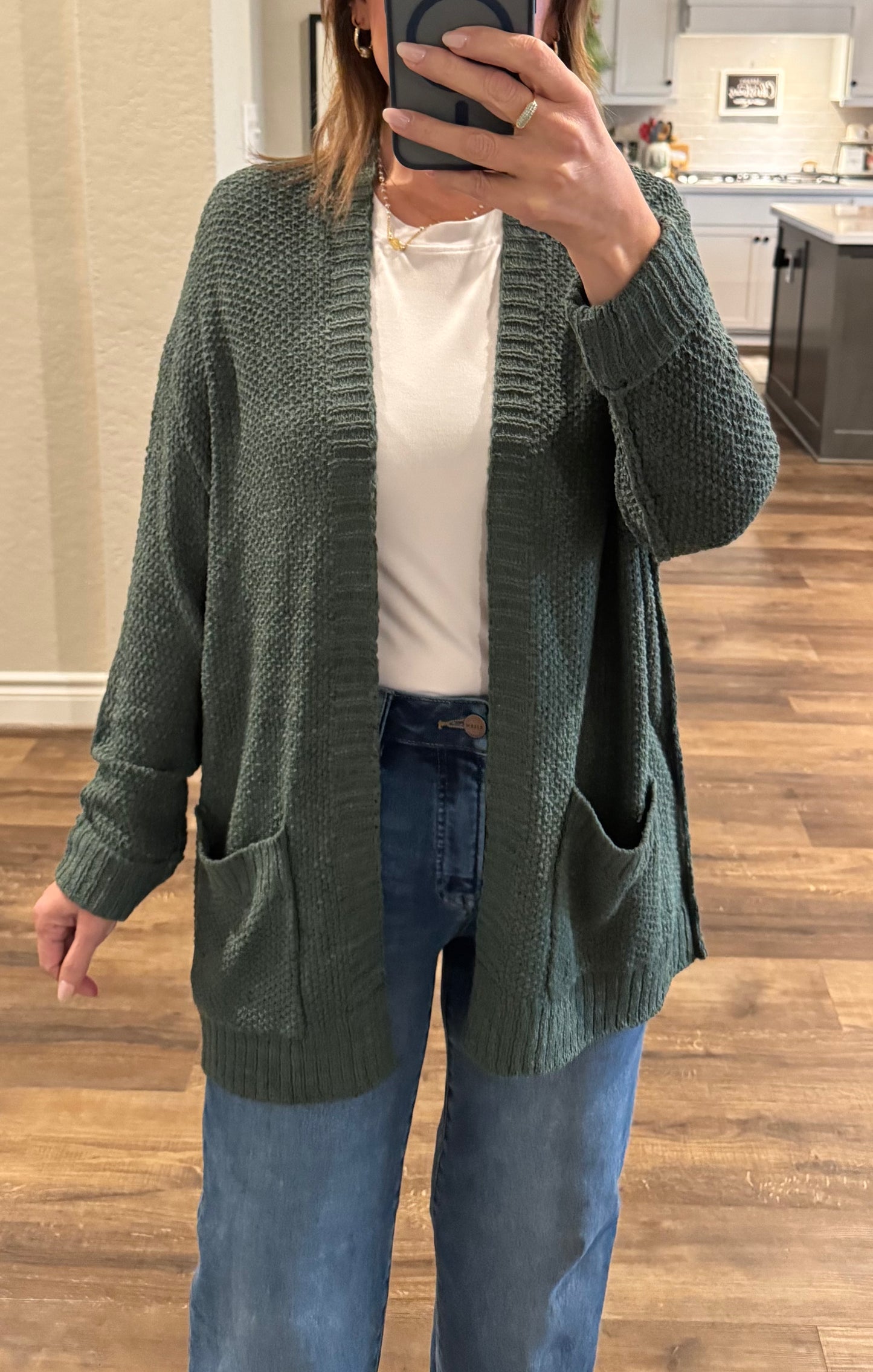 Pine Open Front Knit Cardigan