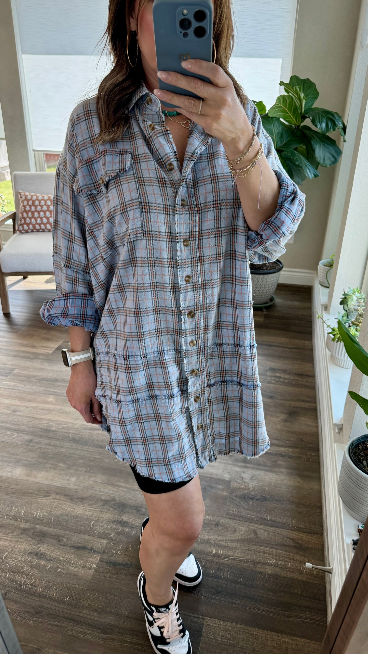 Andie Washed Button Shirt/Peri Blue