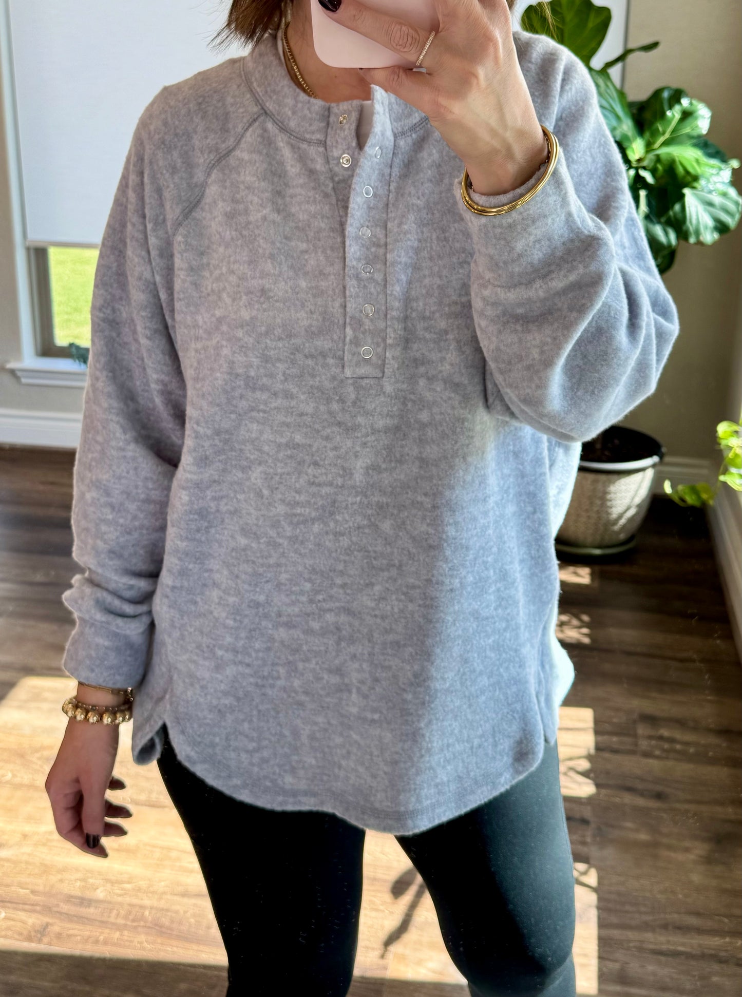 Heather Oversized Henley Sweater