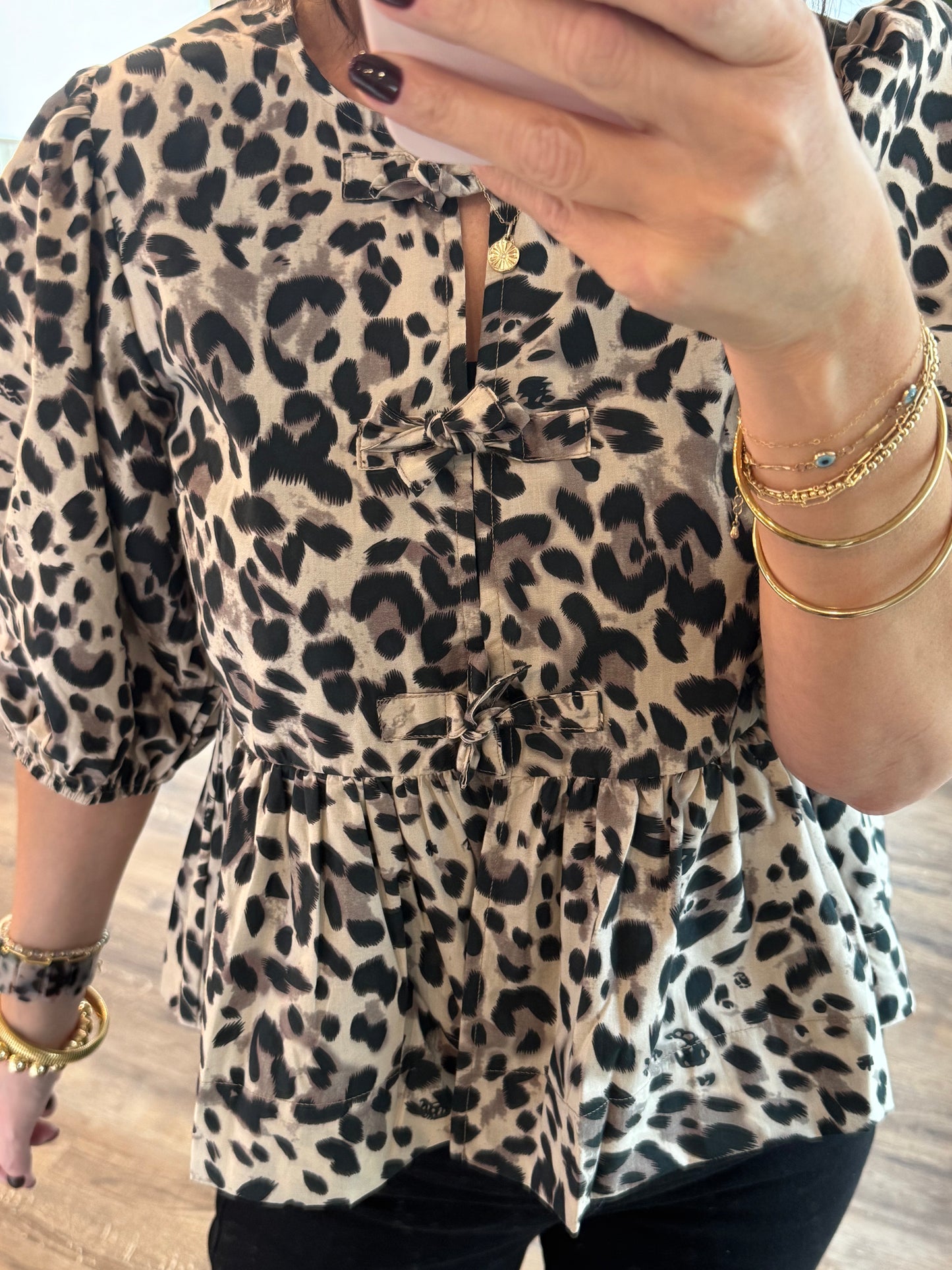 Jessie Leopard Front Tie Top