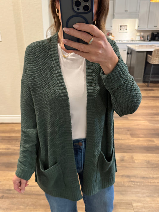 Pine Open Front Knit Cardigan