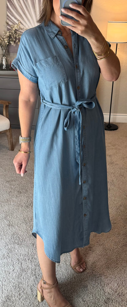 Maverick Chambray Belted Midi Dress