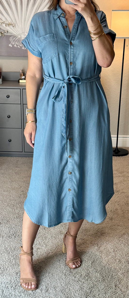 Maverick Chambray Belted Midi Dress