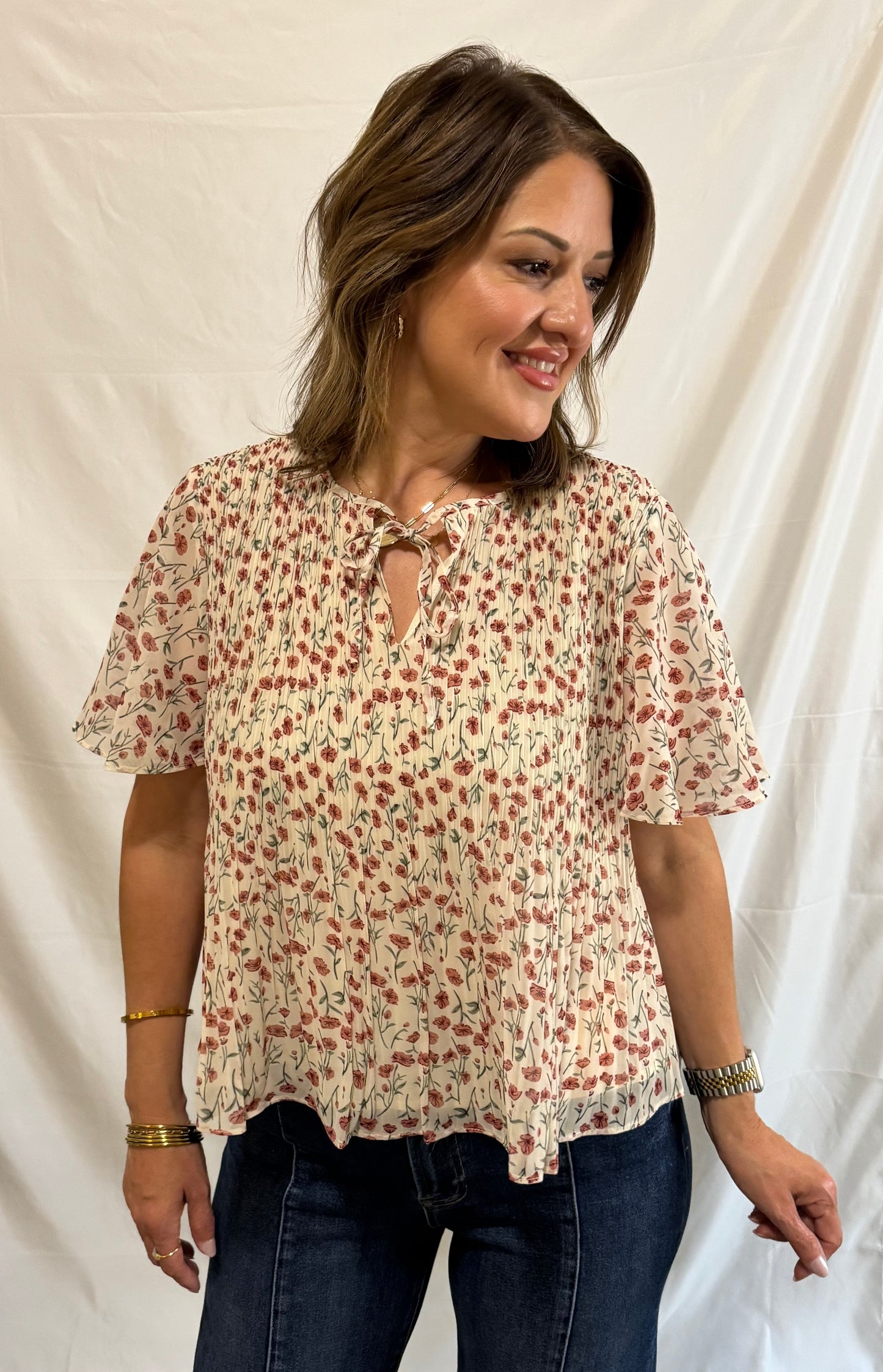 Rosie Floral Pleated Blouse