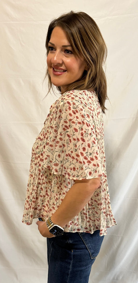 Rosie Floral Pleated Blouse