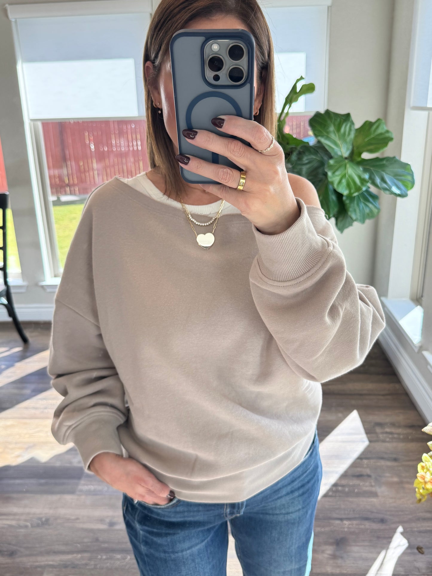 Nikki French Terry Off Shoulder Top