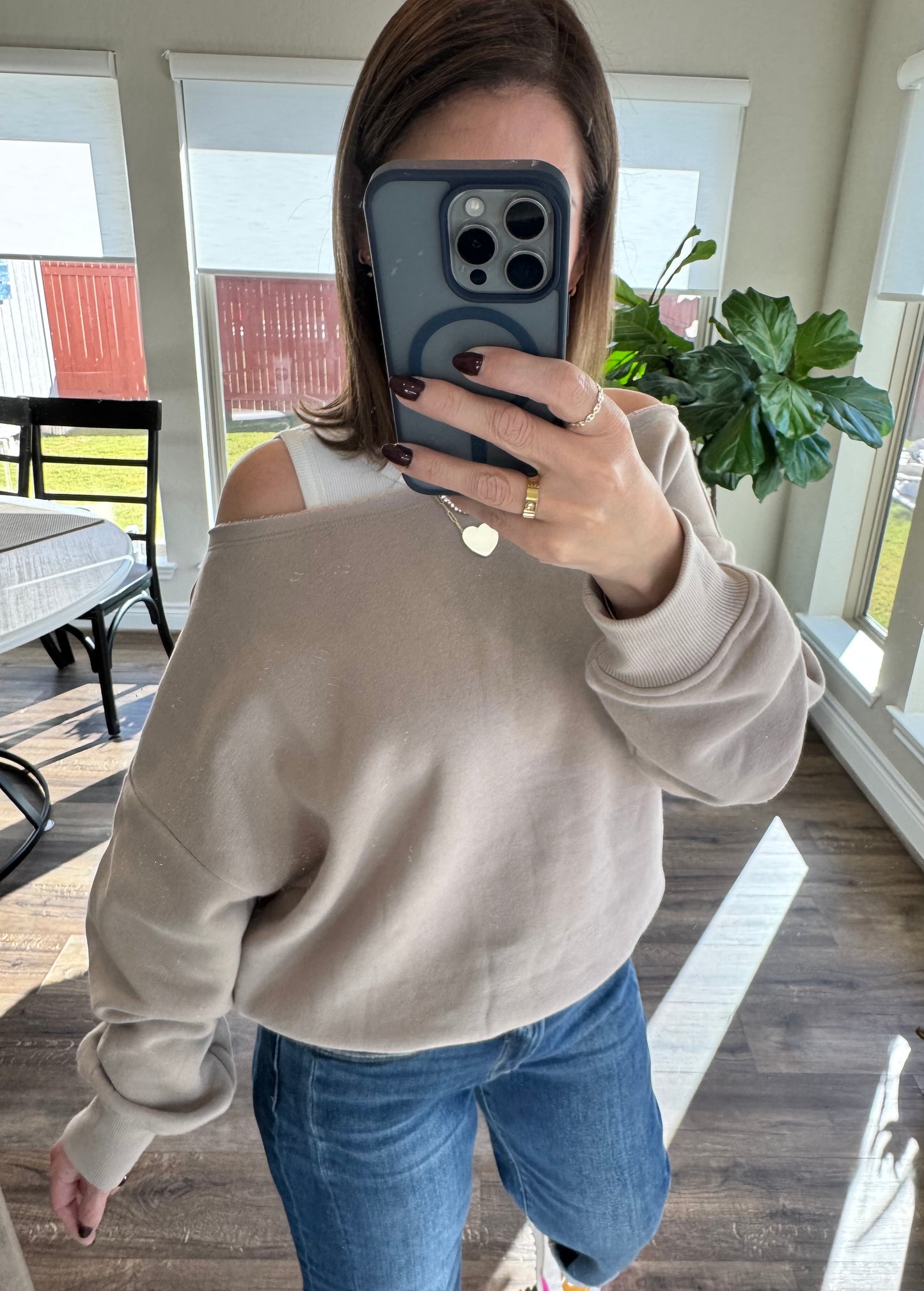 Nikki French Terry Off Shoulder Top