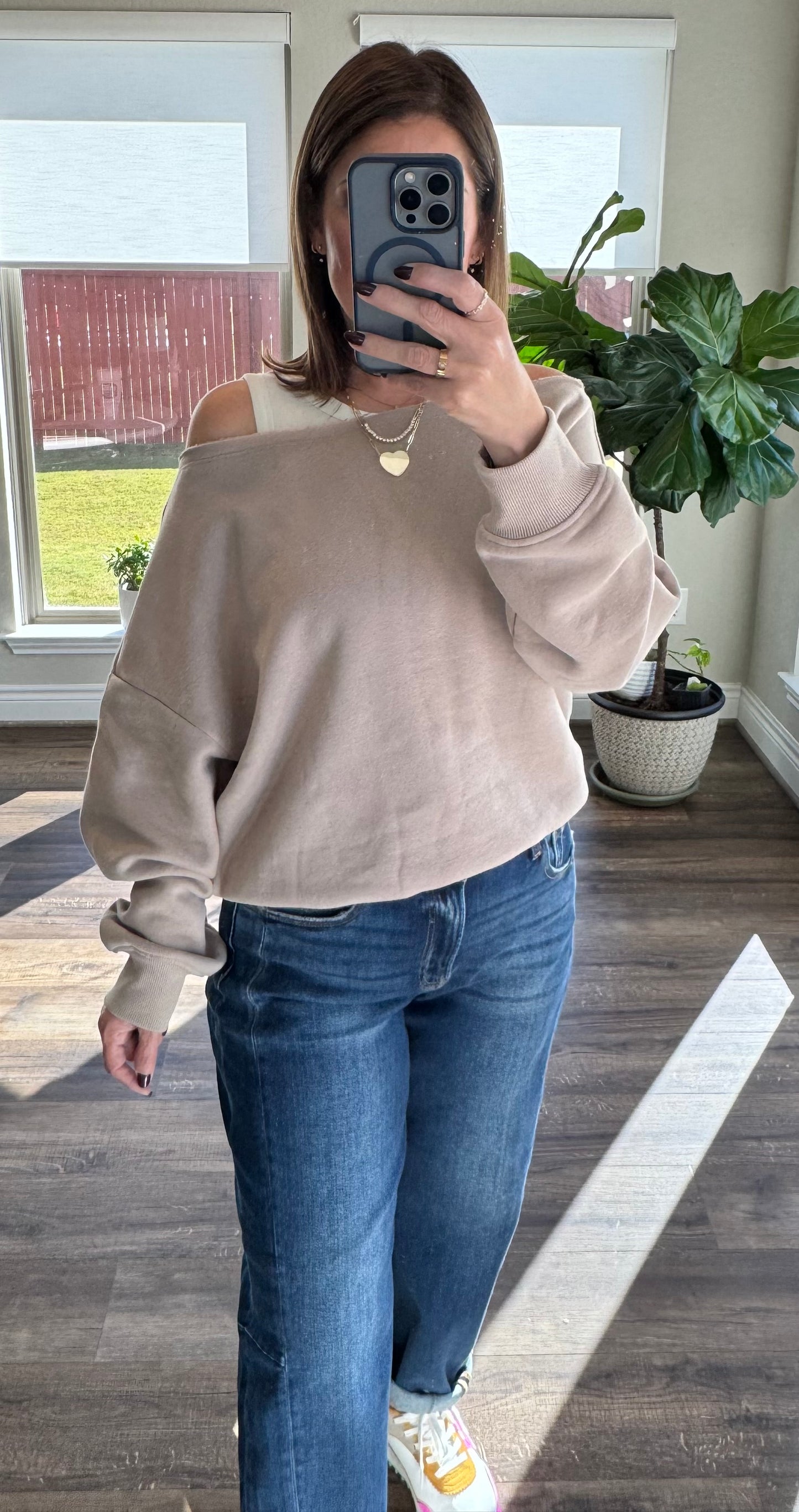 Nikki French Terry Off Shoulder Top