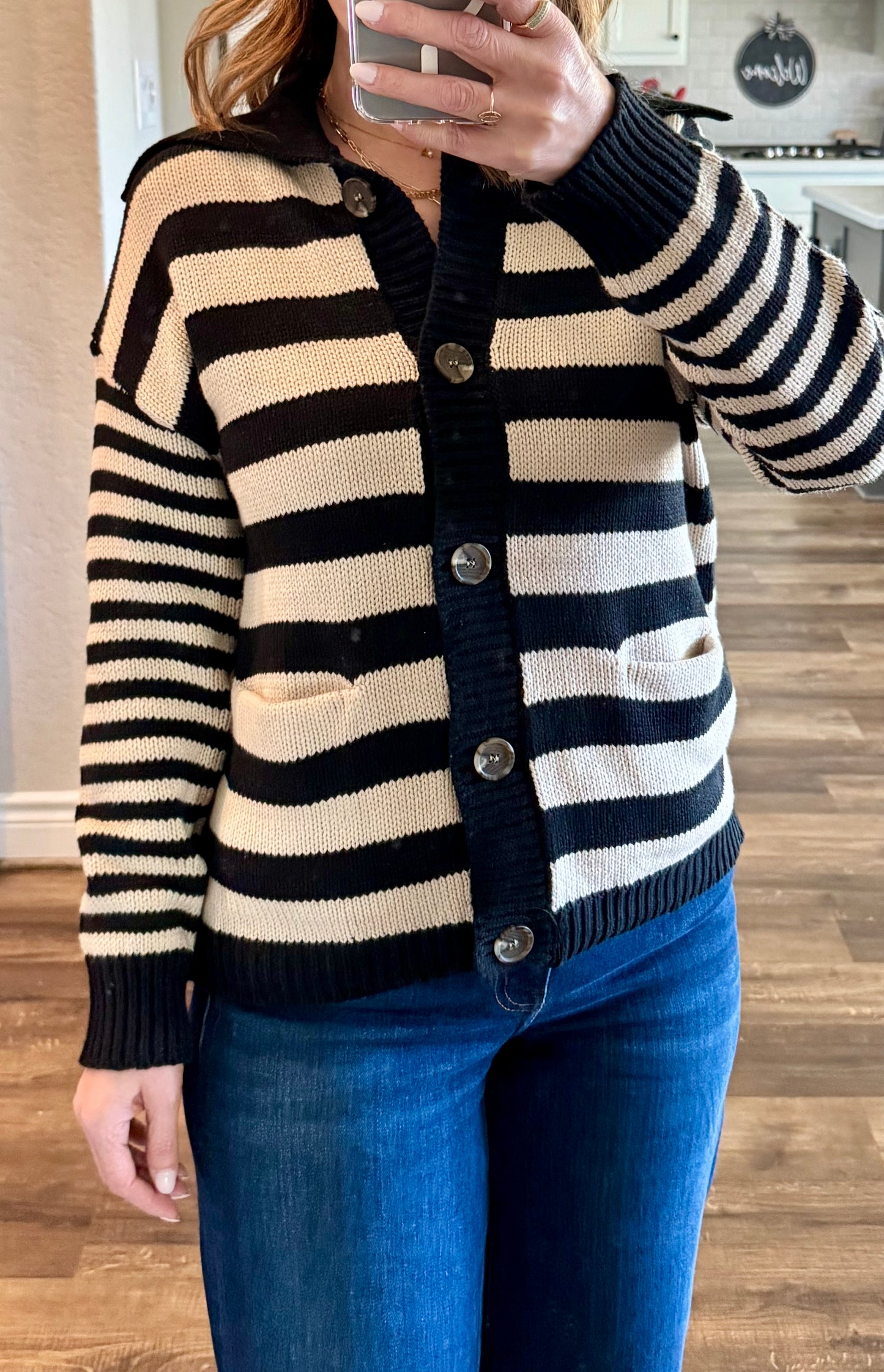 Midnight Striped Sailor Collar Cardigan