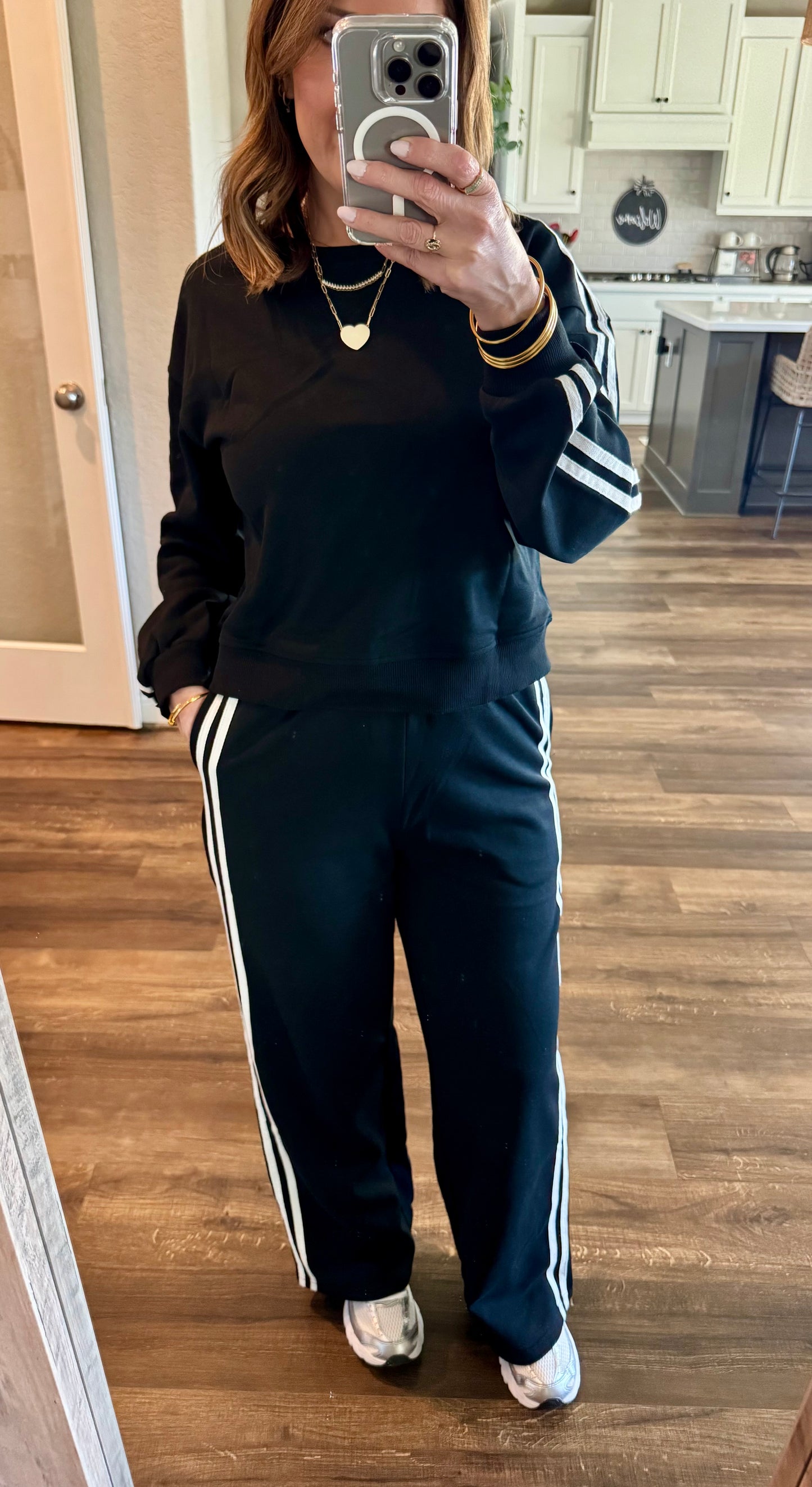 Black Varsity Striped Crewneck 2 Piece Set