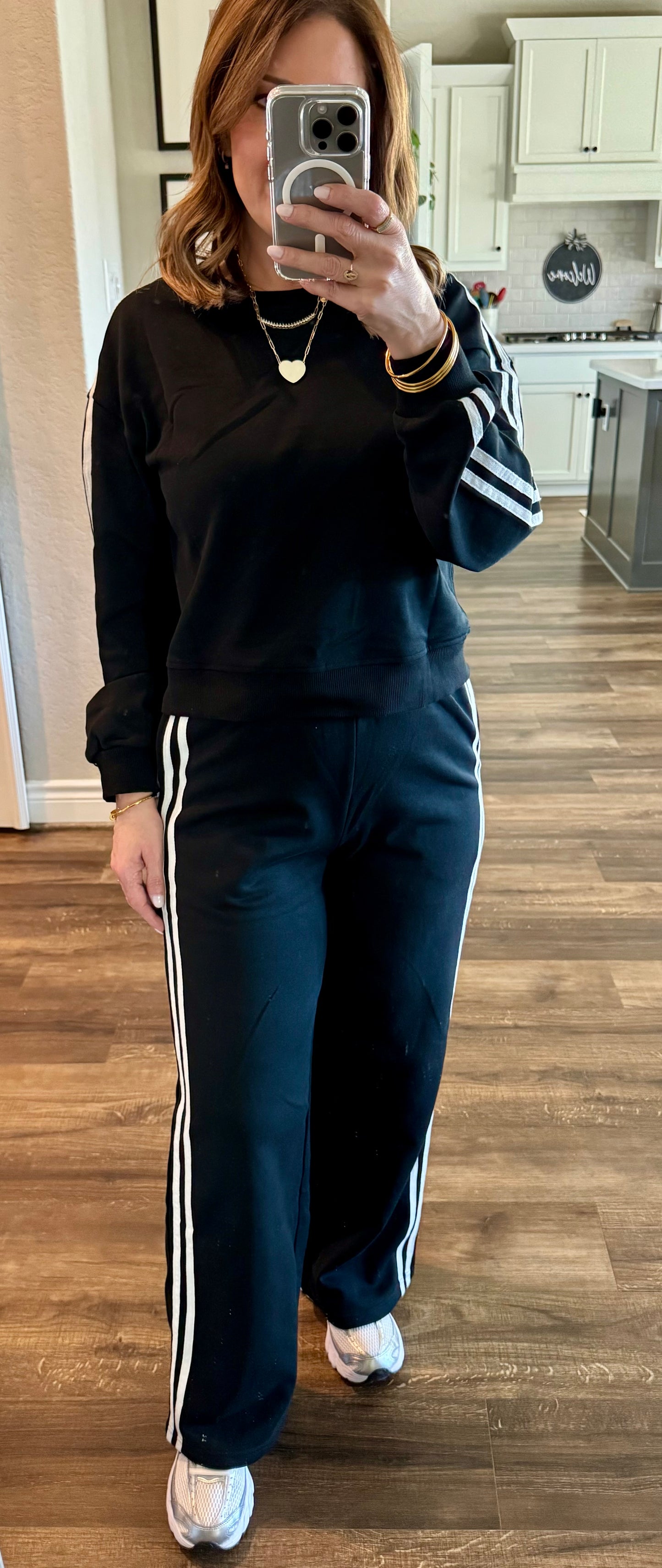 Black Varsity Striped Crewneck 2 Piece Set