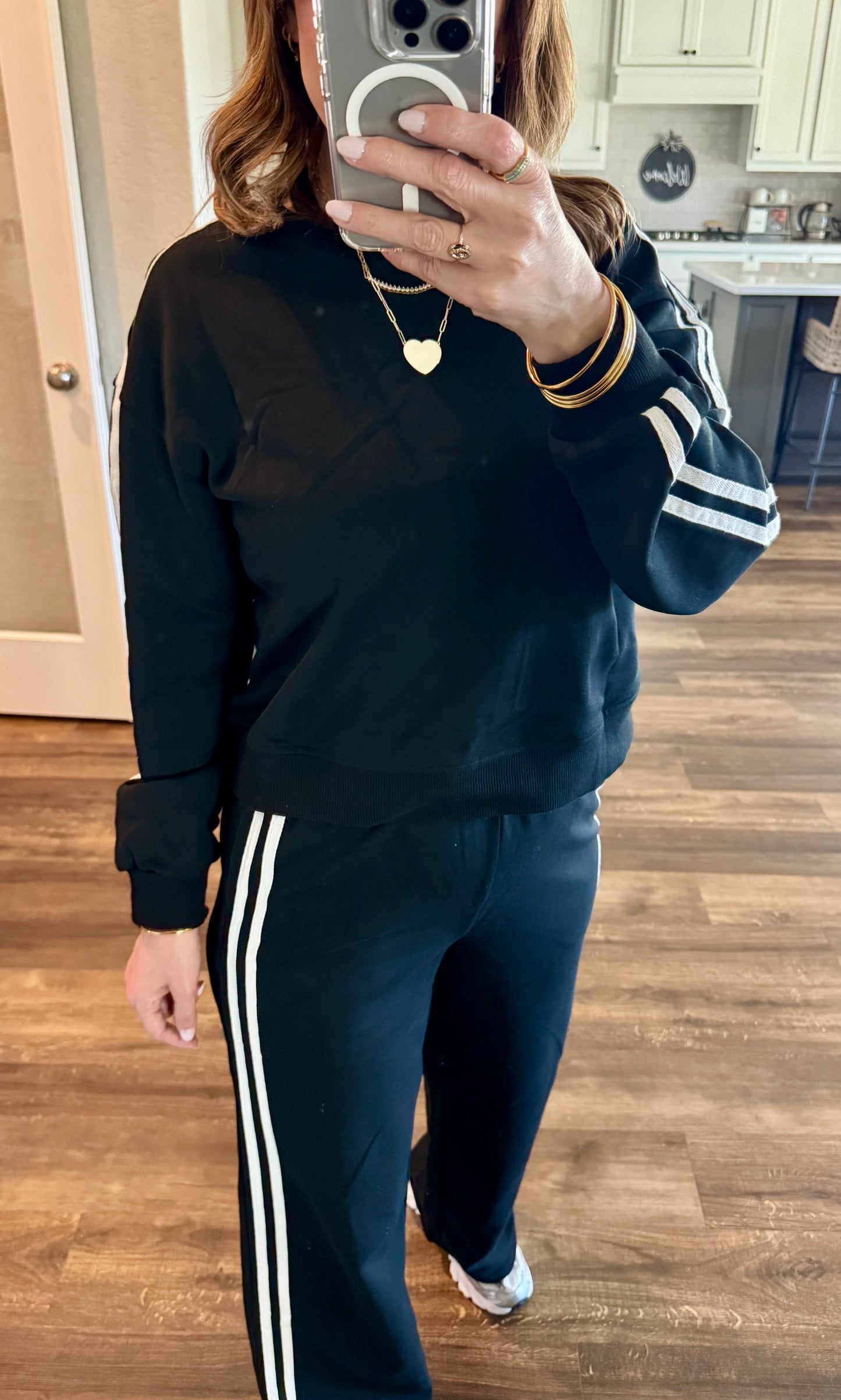 Black Varsity Striped Crewneck 2 Piece Set