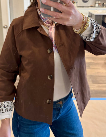 Zaney Collared Buttoned Leopard Lined Jacket