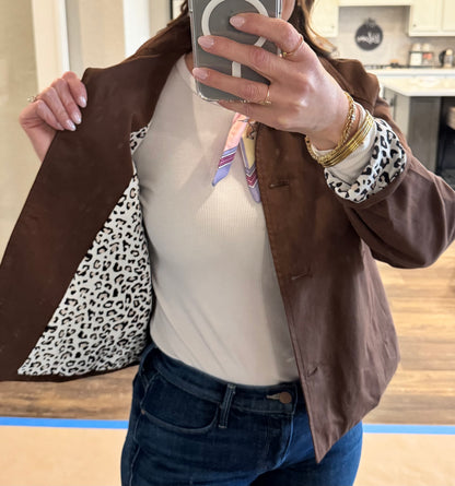 Zaney Collared Buttoned Leopard Lined Jacket