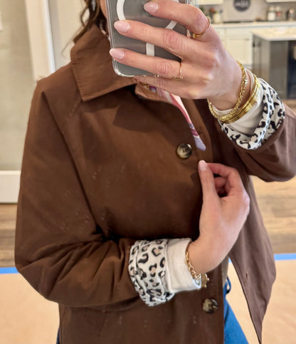 Zaney Collared Buttoned Leopard Lined Jacket