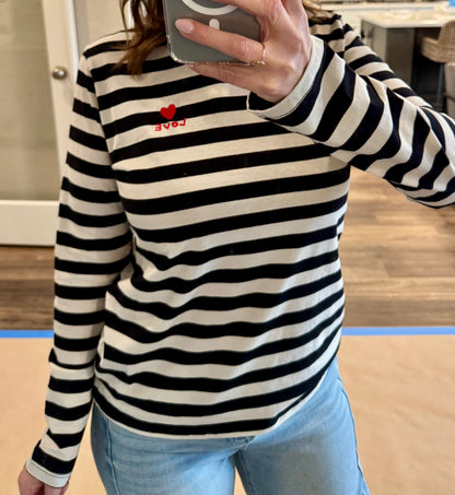 Lovey Embroidery Stripe Top