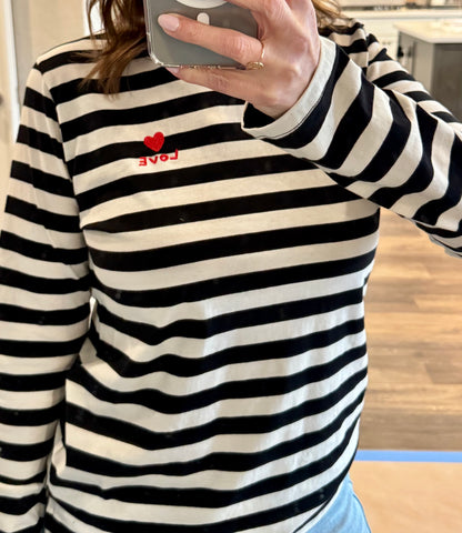 Lovey Embroidery Stripe Top