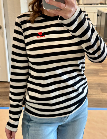 Lovey Embroidery Stripe Top