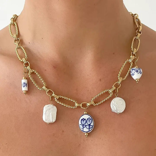 Riela Ceramic Floral Chain Necklace