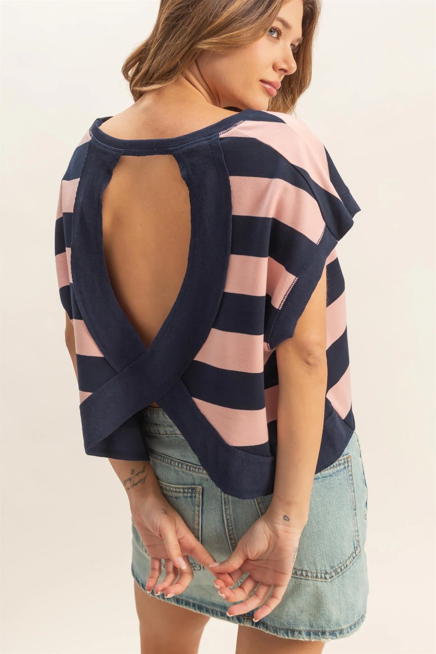 Buzz Striped Boxy Crew Neck Top                *Not Included in Sale*