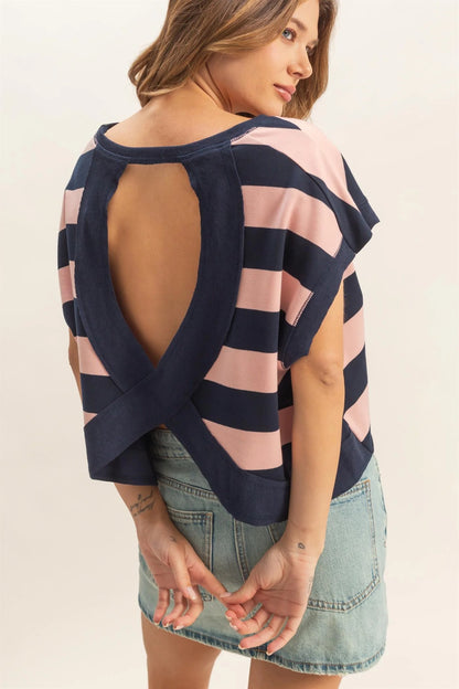 Buzz Striped Boxy Crew Neck Top                *Not Included in Sale*