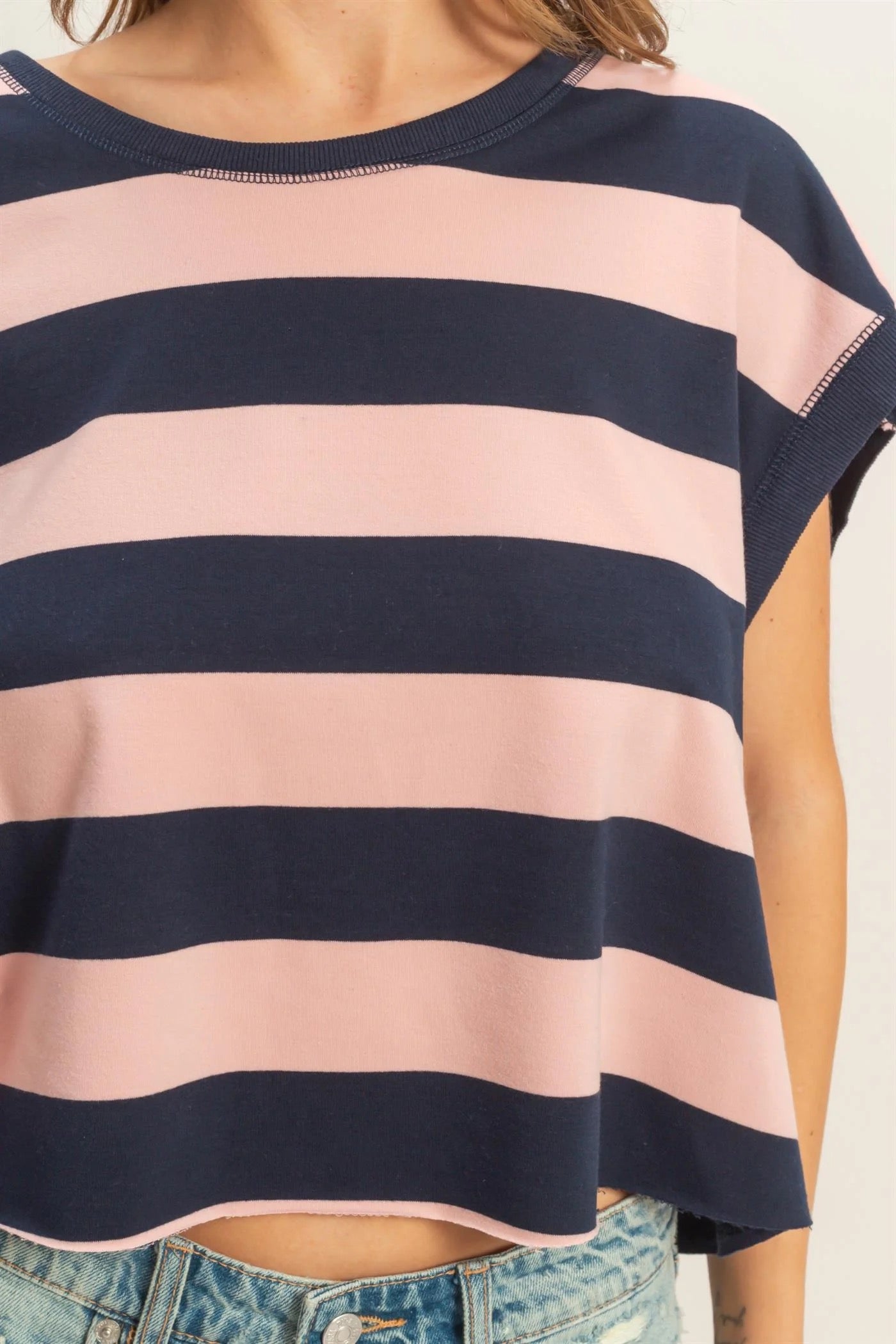Buzz Striped Boxy Crew Neck Top                *Not Included in Sale*