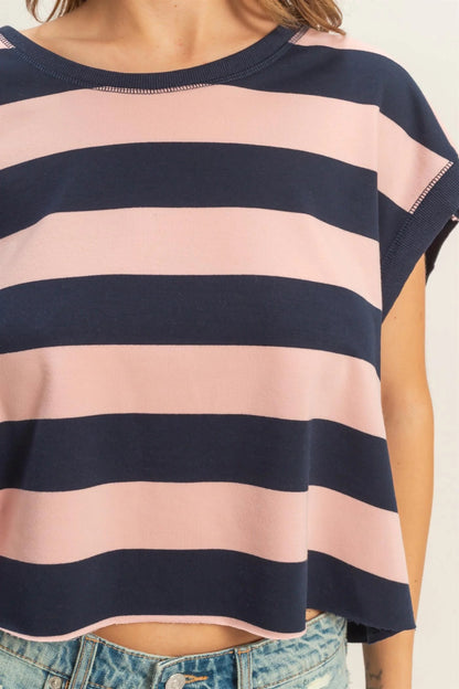 Buzz Striped Boxy Crew Neck Top                *Not Included in Sale*