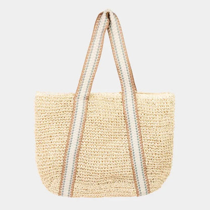 Embroidered Strap Straw Knit Tote Bag/Ivory/FINAL SALE