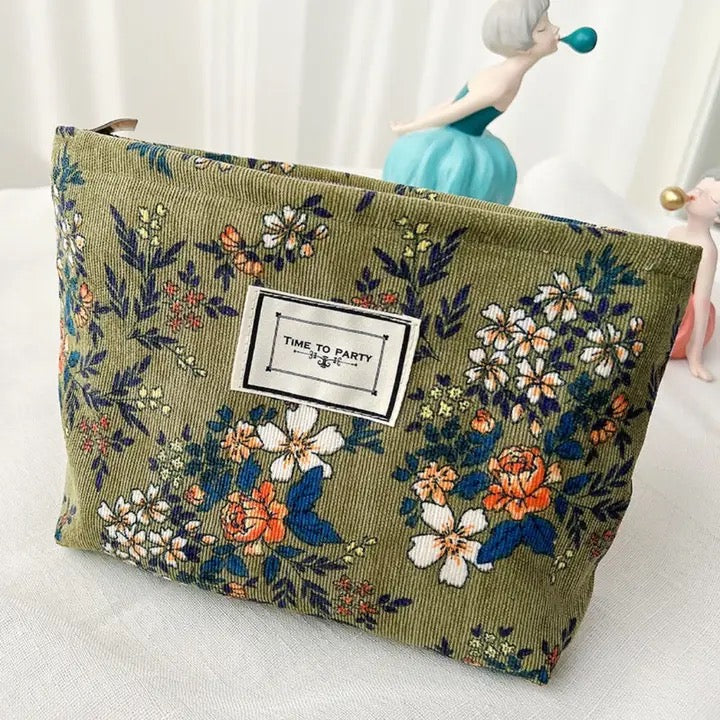 Corduroy Floral Cosmetic Bag