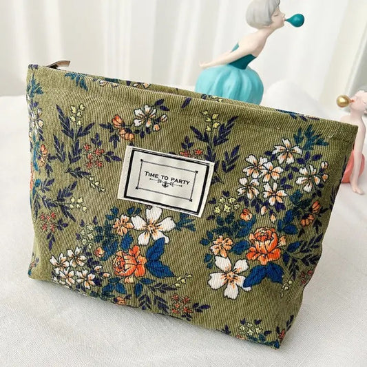 Corduroy Floral Cosmetic Bag