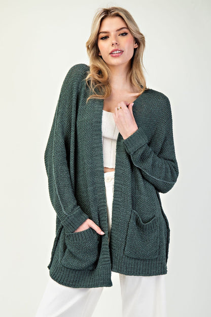Pine Open Front Knit Cardigan