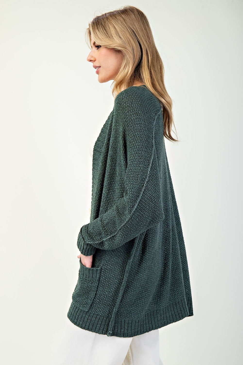 Pine Open Front Knit Cardigan