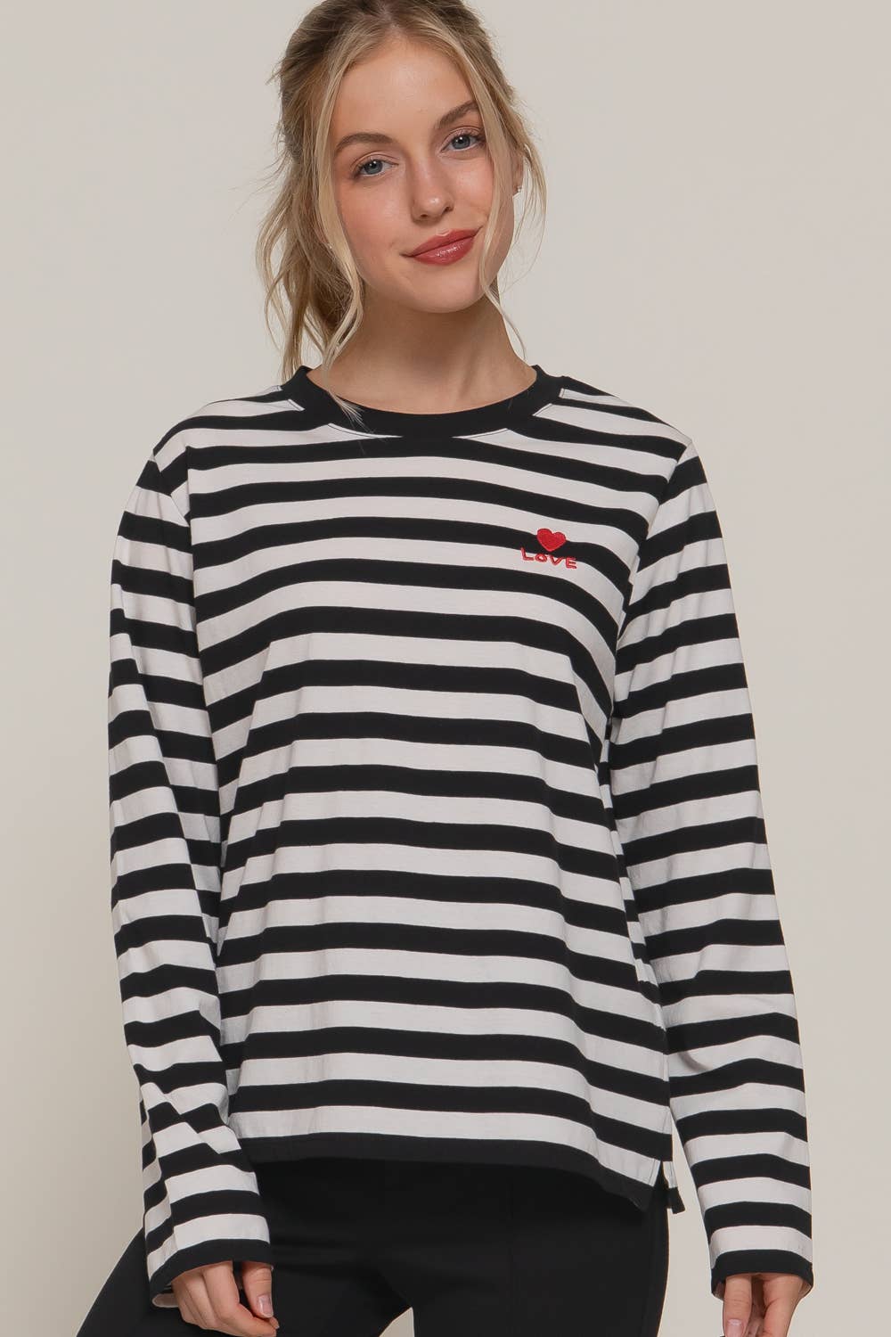 Lovey Embroidery Stripe Top