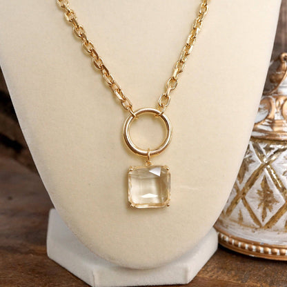Clear Square Crystal Pendant Chain Necklace
