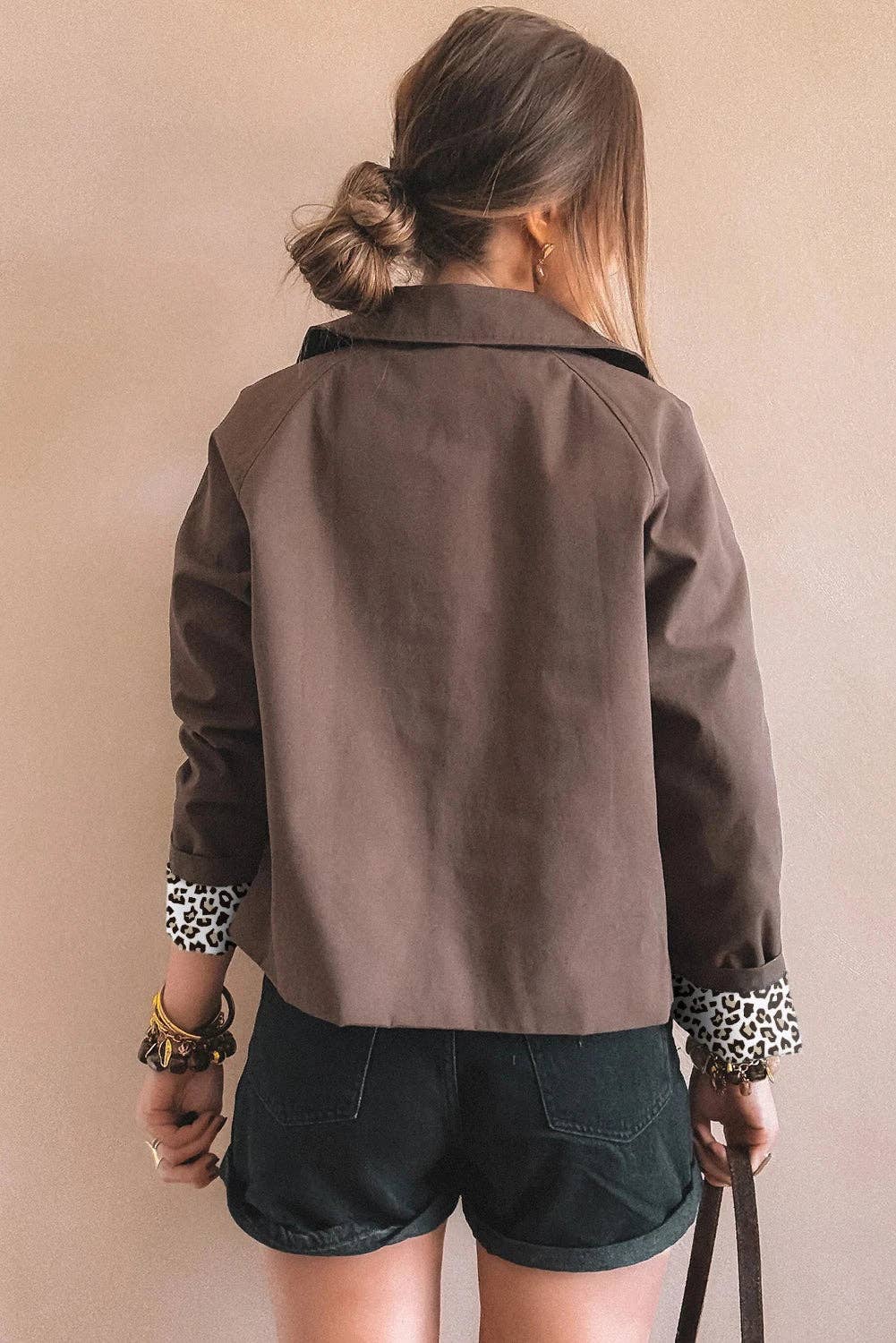 Zaney Collared Buttoned Leopard Lined Jacket