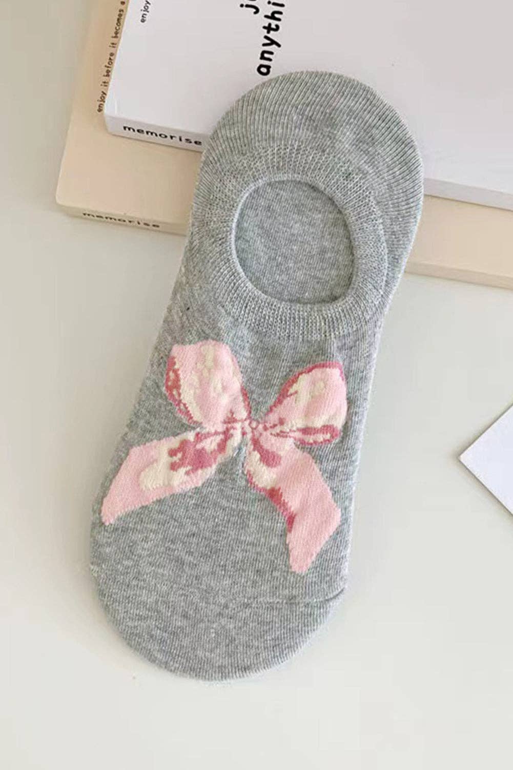 Gray Bow No Show Socks