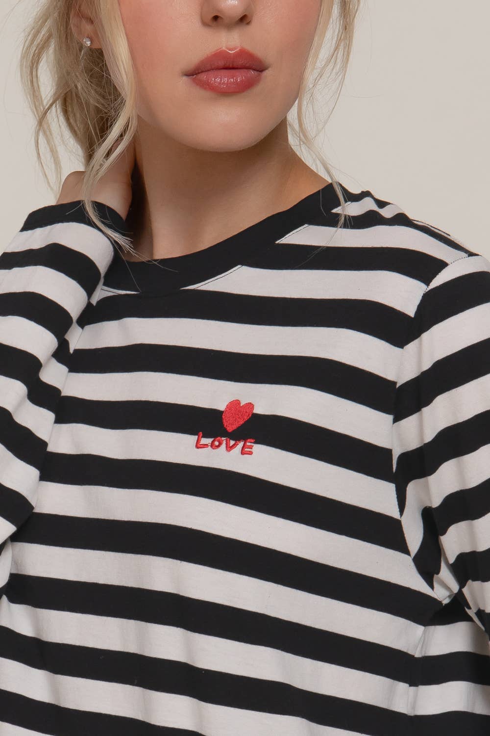 Lovey Embroidery Stripe Top