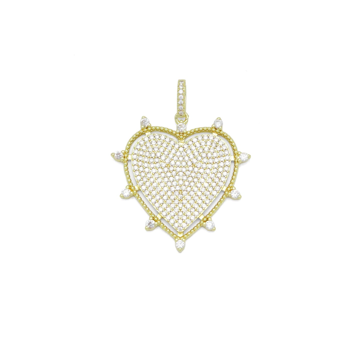 Clear CZ Gold Spike Heart Shape Charm Pendant