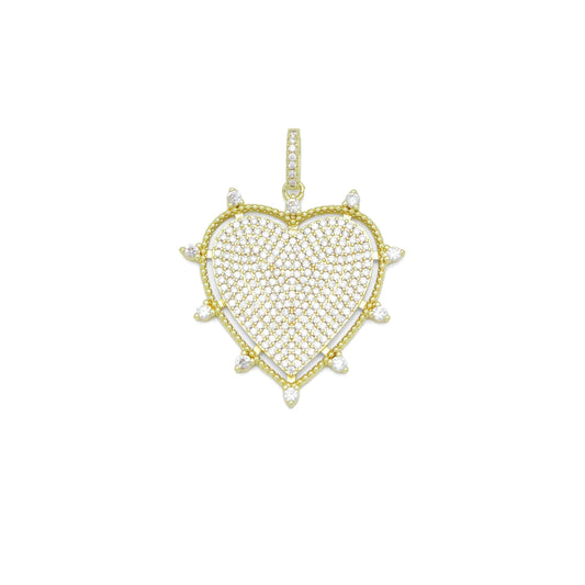 Clear CZ Gold Spike Heart Shape Charm Pendant