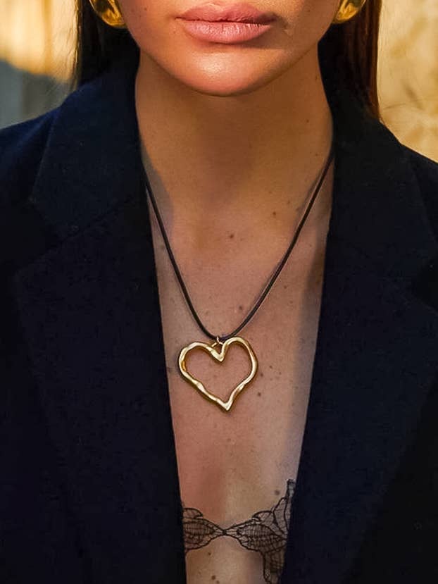 Jeffrey 18K Gold Non-Tarnish Large Heart Necklace